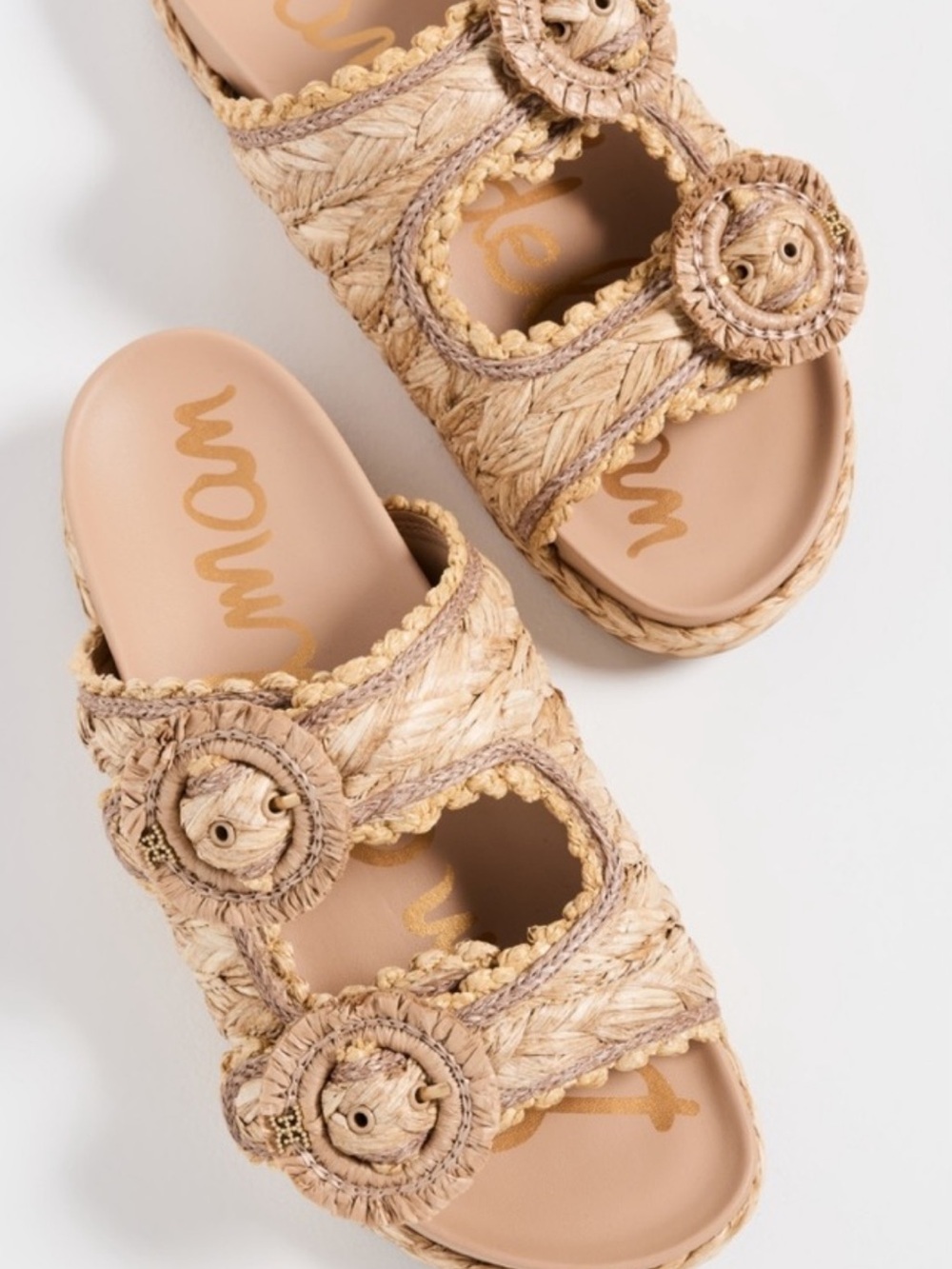 Sam Edelman new in box Natural Raffia Double-Buckle Slide Mules 7.5 - Picture 1 of 6